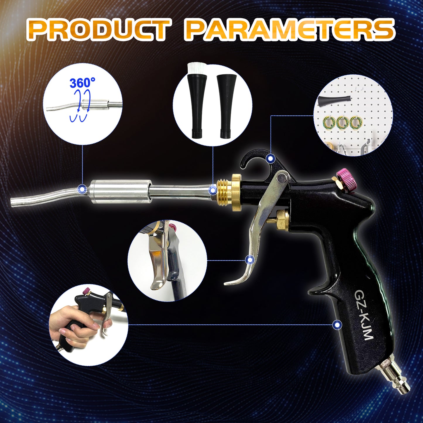 GZ-KJM Air Blow Gun Car Interior Cleaning Gun High Pressure Car Detailing Cleaning Tool with Nozzle and Auto Detailing Dusting Brush for Quickly Blasts Dirt and Dust from Surface