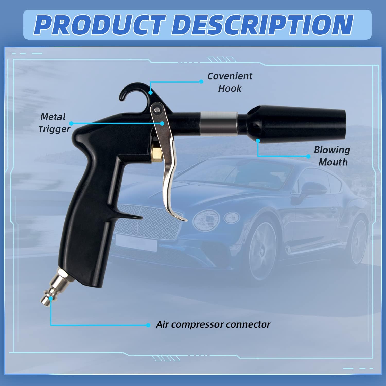 GZ-KJM Two Way Air Duster Blow Gun with Adjustable Air Flow Pneumatic Air Compressor Accessory Tool Dust Cleaning Air Blower Gun