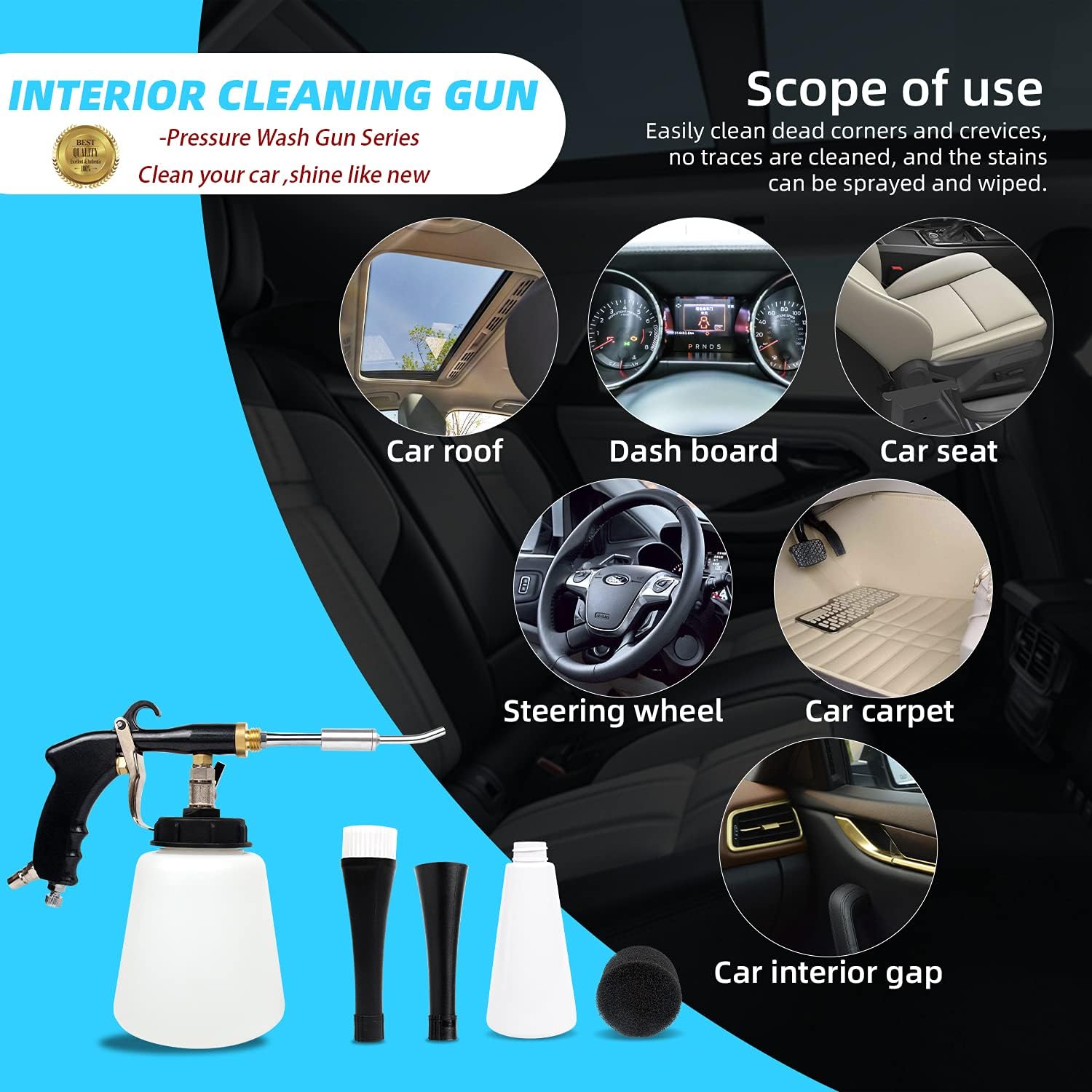 GZ-KJM High Pressure Car Cleaning Gun Jet Cleaner Interior Detailing Tool Kit Adjustable Pressure Cleaner for Car Detailing Supplies