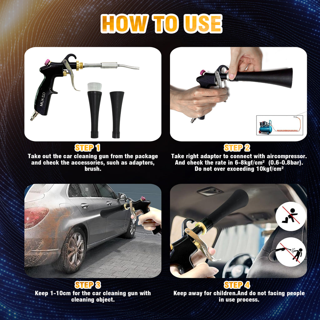 GZ-KJM Air Blow Gun Car Interior Cleaning Gun High Pressure Car Detailing Cleaning Tool with Nozzle and Auto Detailing Dusting Brush for Quickly Blasts Dirt and Dust from Surface