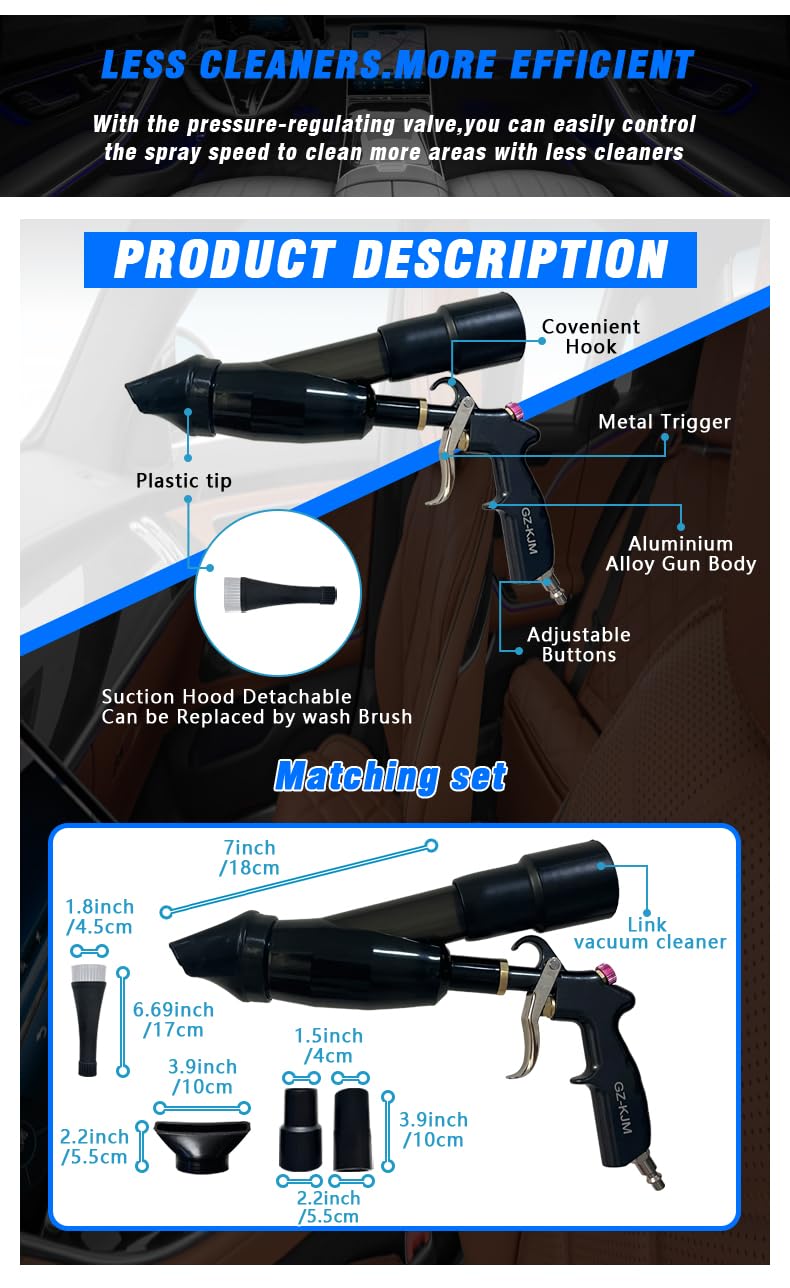 GZ-KJM Car Cleaning Gun High Pressure Air Blow Gun with Suction Hood Detailing Interior Dryer Blower Gun Auto Detailing Kit Tools