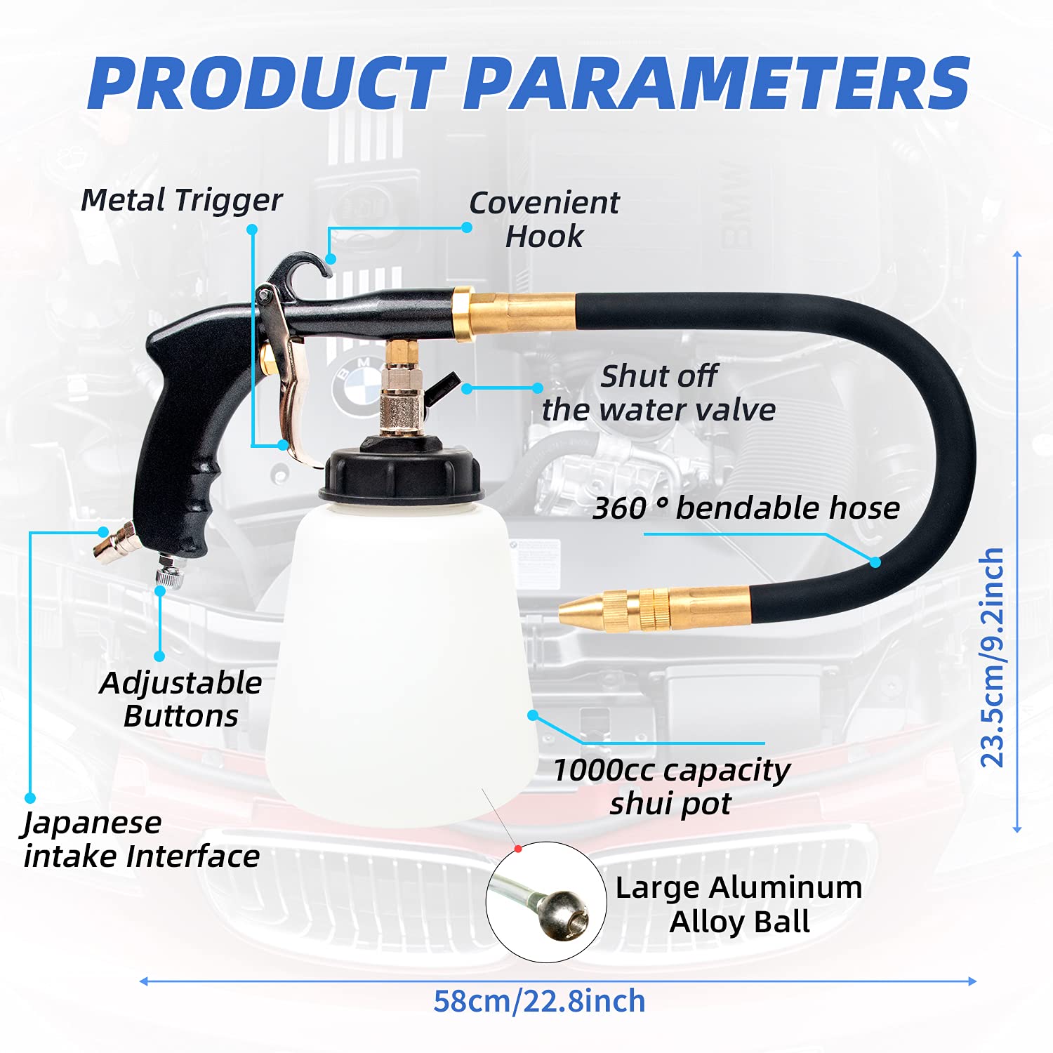 GZ-KJM Cleaning Gun High Pressure Car Cleaning Tool Kit Adjustable Pressure Jet Cleaner Automotive Washer Equipment for Car Detailing Supplies, Premium Black